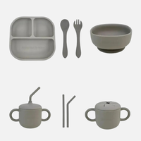 Set da tavola Deluxe Dusty Blue in silicone organico e bambù ecologico