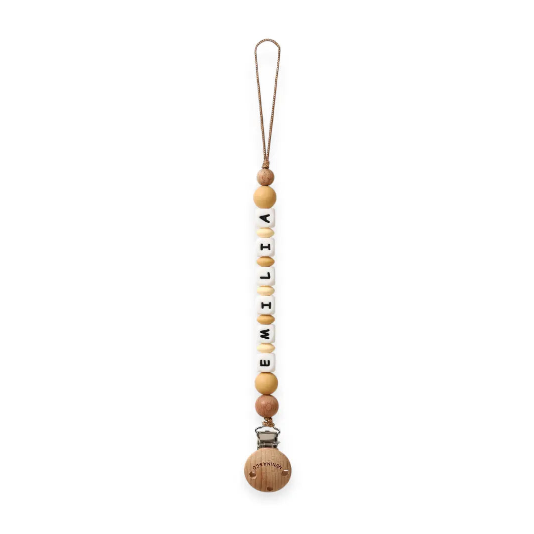 Chupetero Personalizado Beige con Nombre en Silicona Orgánica | Nenina & Co 