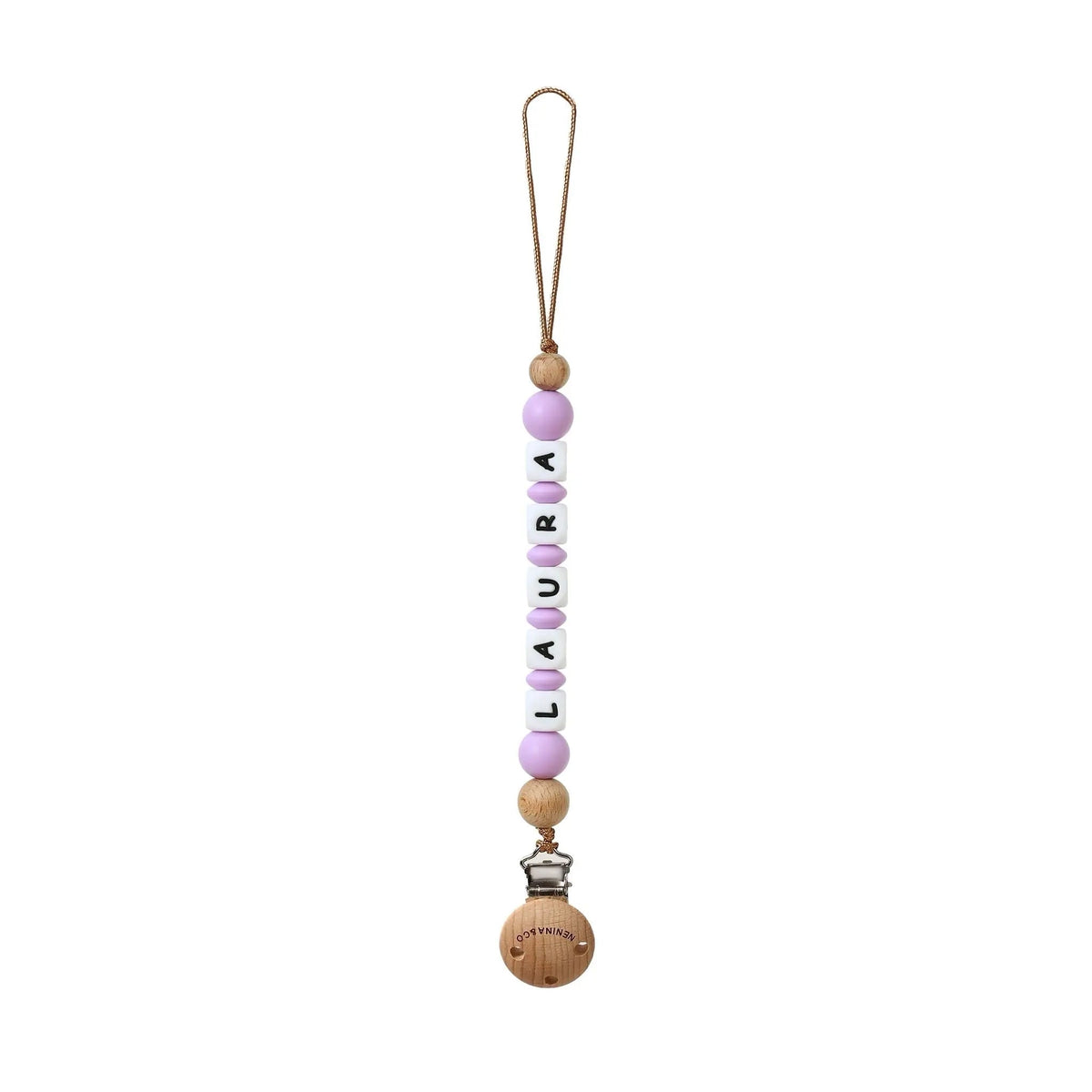 Chupetero Personalizado Lila con Nombre en Silicona Orgánica | Nenina & Co. 