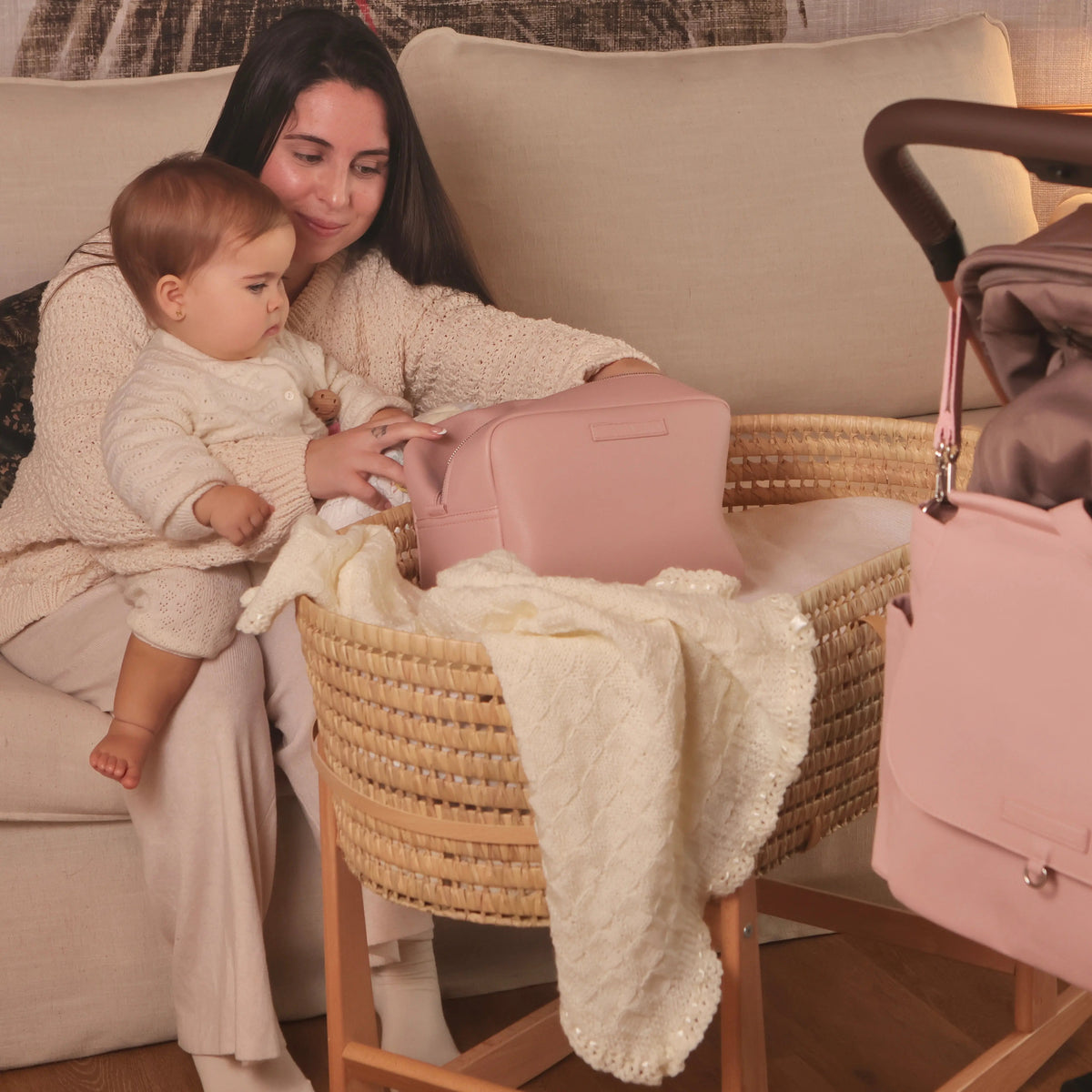 Pack Nacimiento Portadocumentos + Neceser Bebé Eco piel MIREM By Nenina & Co Rosa Palido 